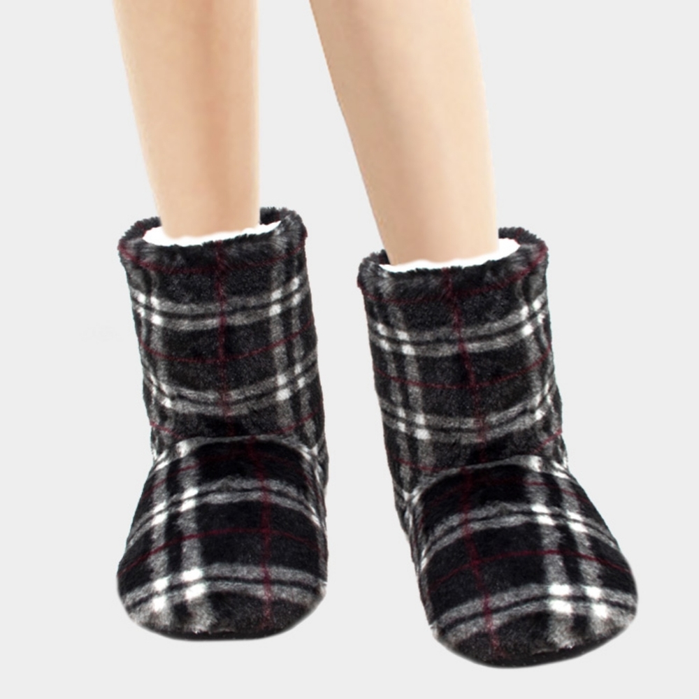 Plaid Puffy Indoor Bootie Slippers